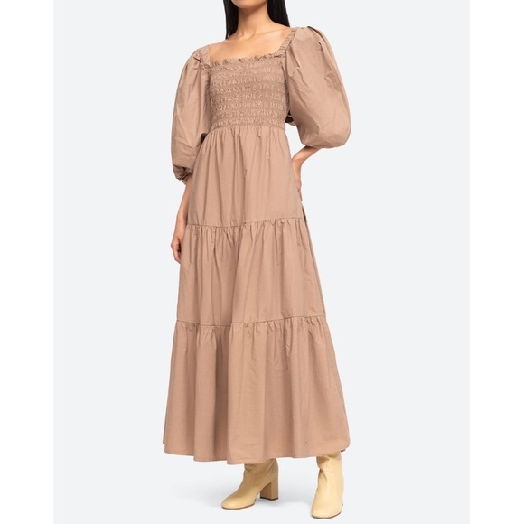 NWT SEA New York Midi Smocked Puff-Sleeve Claudine Dress - Picture 1 of 7
